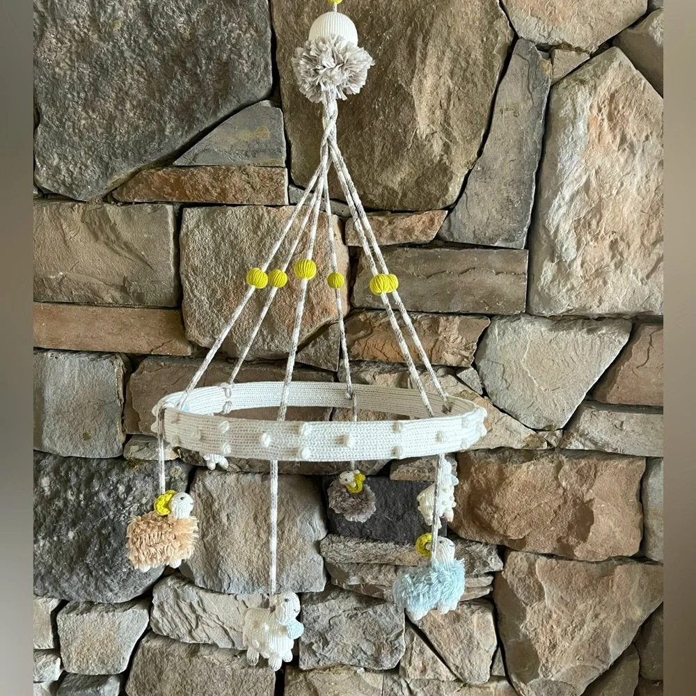 New🌟BlaBla Crocheted Sheep Mobile-yellow/white/gray